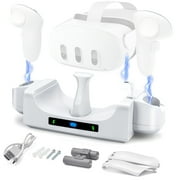 EEEkit Charging Dock Fit for Oculus/Meta Quest 3, Fast Charging Stand with 2 Rechargeable Batteries, Battery Cover, Extension Cables, VR Headset Display Stand and Controller Mount