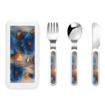 

Cauagu Elegant Blue Gold Blooms Print 3-Pieces Toddler Cutlery Set Kids Silverware Set with Spoons Forks & Knife Stainless Steel Utensils for Kids Dishwasher Safe