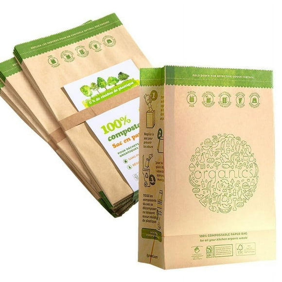 Hytrend-Kitchen Sac à Déchets Alimentaires -35 Sacs-100 % Sac en Papier Compostable - Doublure Résistante aux Fuites - Sans Plastique - Petit-Certifié par BNQ et BPI