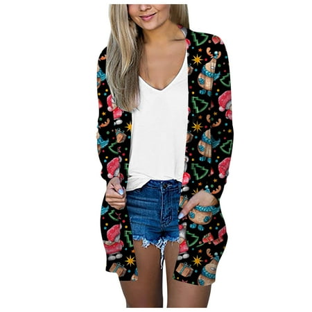 

Womens Cardigans Tops Print Cozy Cardigan Open Front Coats Soft Jackets Long Sleeve Outwear Blouse