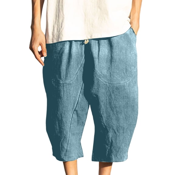 Dagugfen Capri Pants for Men Loose Fitted Elastic Waisted Lightweight Breathable Capris Summer Casual Loungewear Pants with Pockets