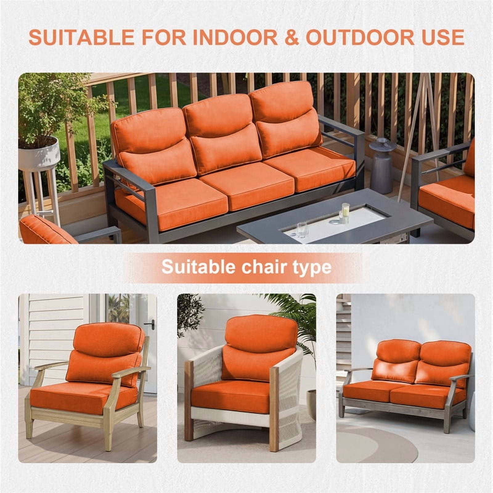 Opohoro Outdoor Deep Seat Cushion Set, 22"x24"x6", UV Resistant & Water Resistant Comfortable Furniture Cushions for Patio Sofa, Chair, Loveseat