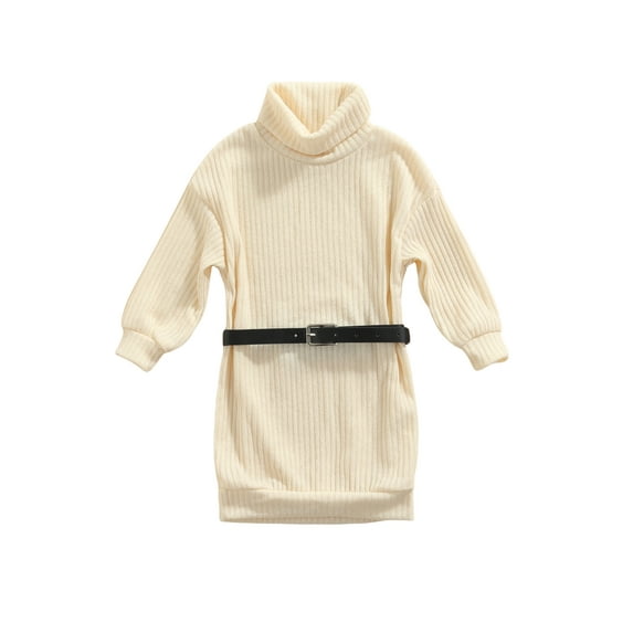 Dewadbow Kids Baby Girls Sweater Dress Winter Turtleneck Knitted Dress