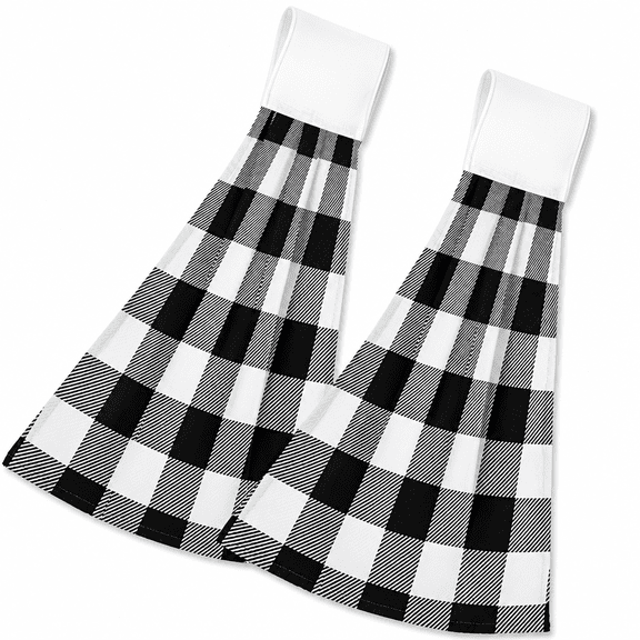 FURMORA Classic Buffalo Plaid Kitchen Hanging Towels Set of 2,Absorbent Hand Tie Towels Tea Bar Dishcloths Dry Towels for Kitchen Bathroom Home Decor,12 X 17 Inch