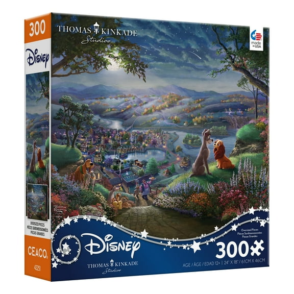 Ceaco - Thomas Kinkade - Disney - Lady and the Tramp Falling in Love - 300 Piece Interlocking Jigsaw Puzzle