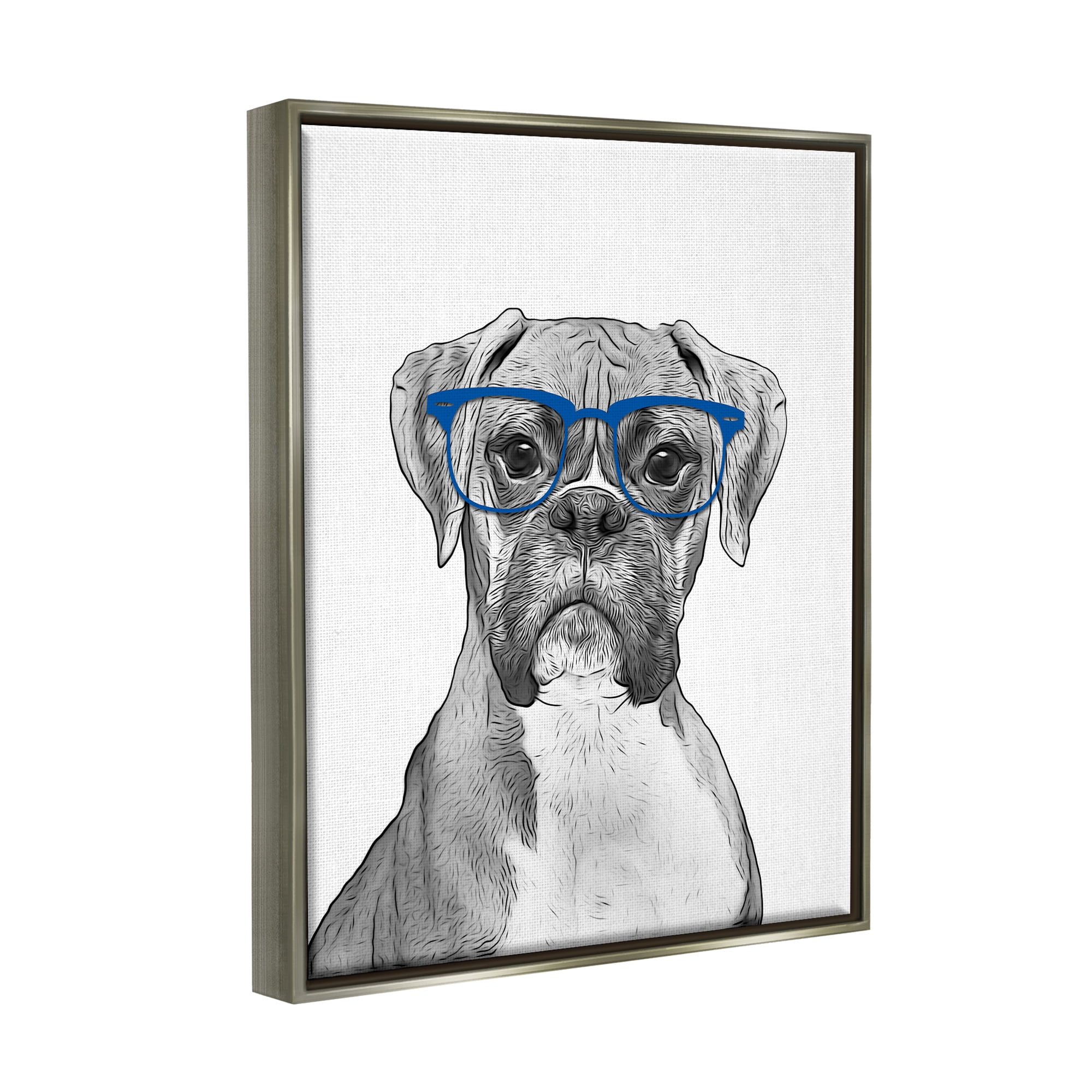 Stupell Industries Fun Boxer Dog Wearing Glasses Animals & Insects Painting Gray Floater Framed Art Print Wall Art
