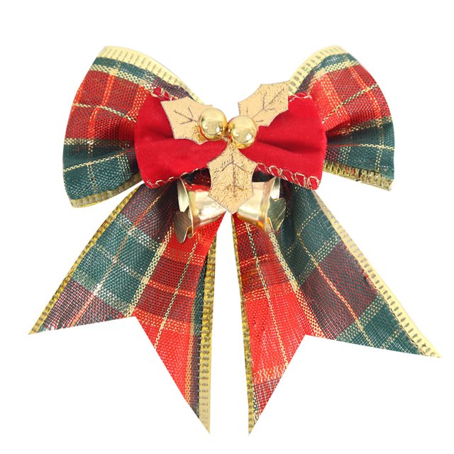 CSChome Christmas Bow Pendant Colorful Ribbon -Knot Xmas Tree Hanging Ornament Handmade Craft Gift Merry Christmas Pendant with Bells Crisp Sound