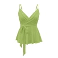 thumbnail image 6 of WEIWEN Spaghetti Strap Tank Tops for Women Flowy Hem Ruffle Bow Tie Wrap Cami Shirts Sleeveless Deep V Neck Camisole Women's Tops Green, L, 6 of 6