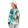 thumbnail image 2 of Xoenoiee Horse Butterfly Flower Print Sweatshirt for Girls Kids Crewneck Fall Outfits Oversized Long Sleeve Tops Lightweight Sweater Trendy Side Split Winter Clothing, 5-6 Years, 2 of 7