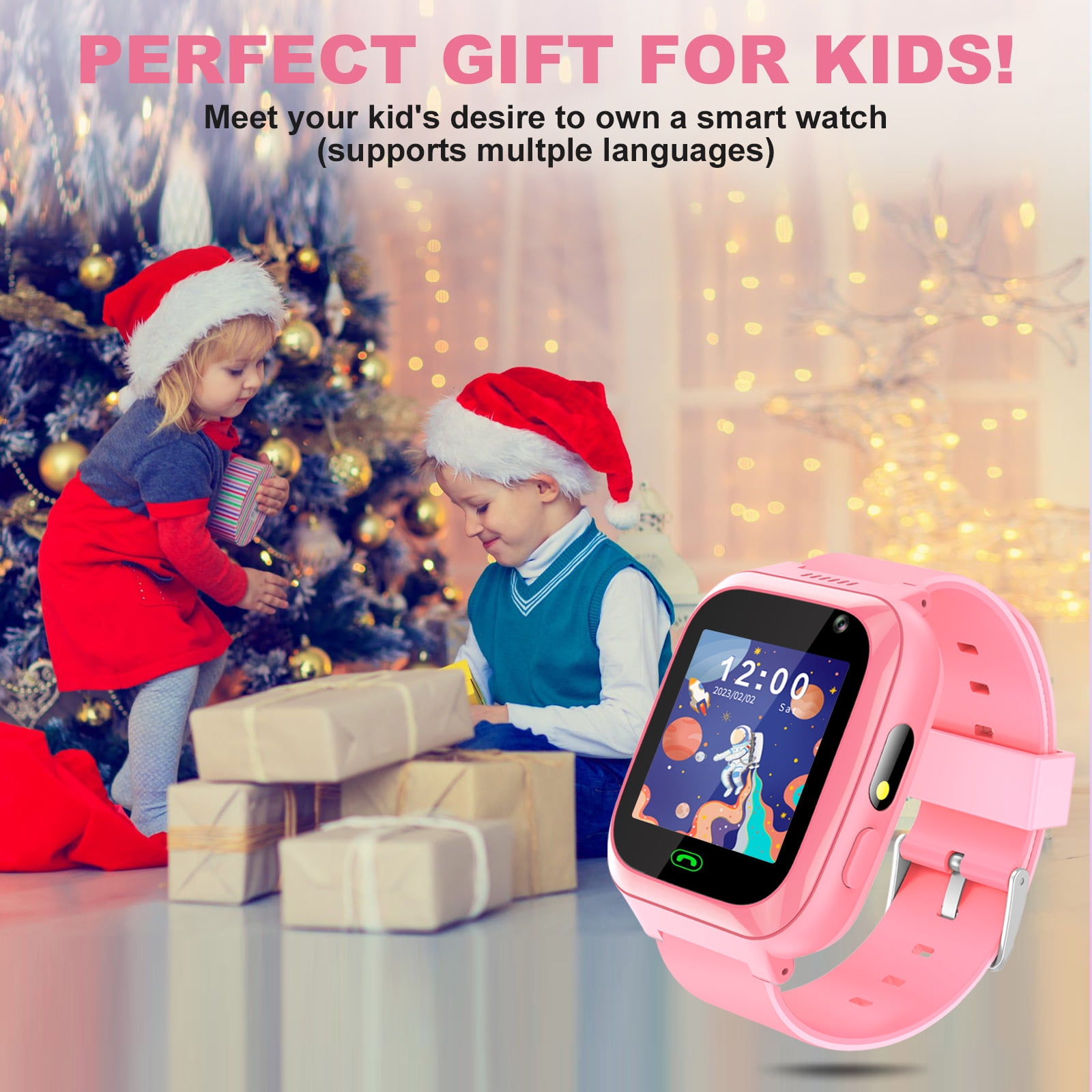 TOPCHANCES Kids Smart Watch for Boys Girls, Touch Screen Smartwatch with Call, 8 Games, Camera, Video, Calculator, Music Player (Pink)