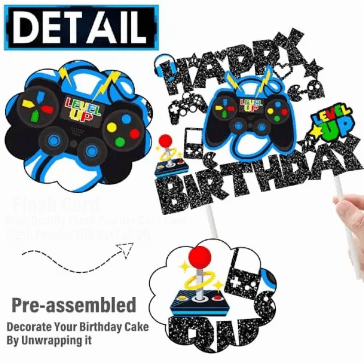 Happy Birthday Cake Topper – Game Controller Glitzer-Deko | 8-teiliges Set Für Gaming-Party