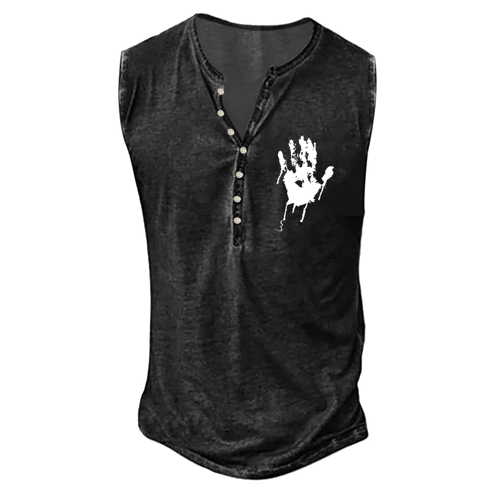 mens summer fashion retro old basic button placket small print