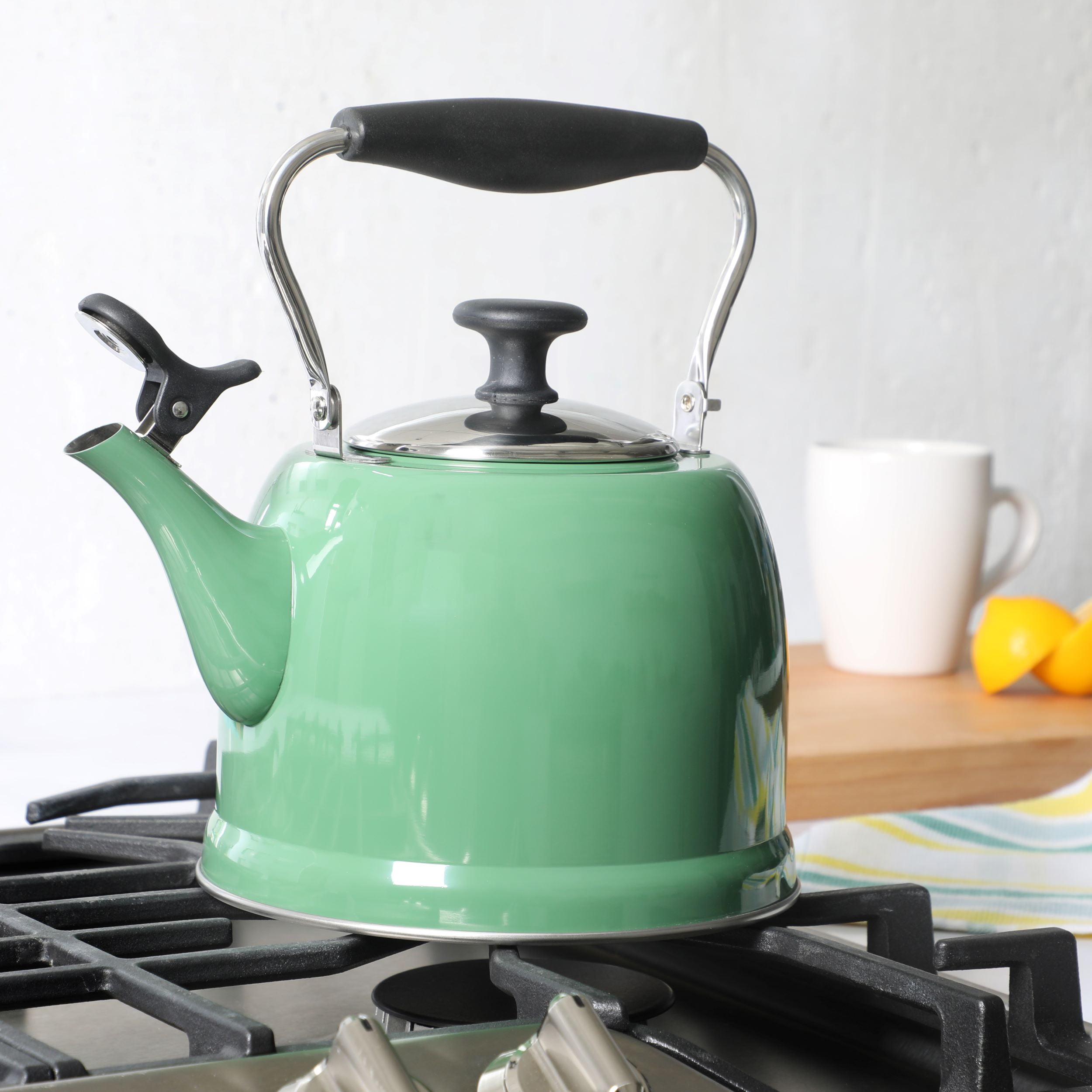 Martha Stewart Induction Stovetop Kettle with Lid, Stainless Steel, Sage