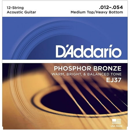 Rare Phosphor Bronze Acoustic Guitar - D'Addario EJ37 12-String Phosphor Bronze Acoustic Guitar Strings - Medium Top Heavy Bottom