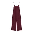 thumbnail image 4 of Backless Jumpsuits Womens Wide Leg Jumpsuit Spaghetti Straps Summer Romper with Pockets Loose Fit Dungarees Playsuits V Neck All in One Playsuit Onesies Solid Color Open Back Playsuits, 4 of 5