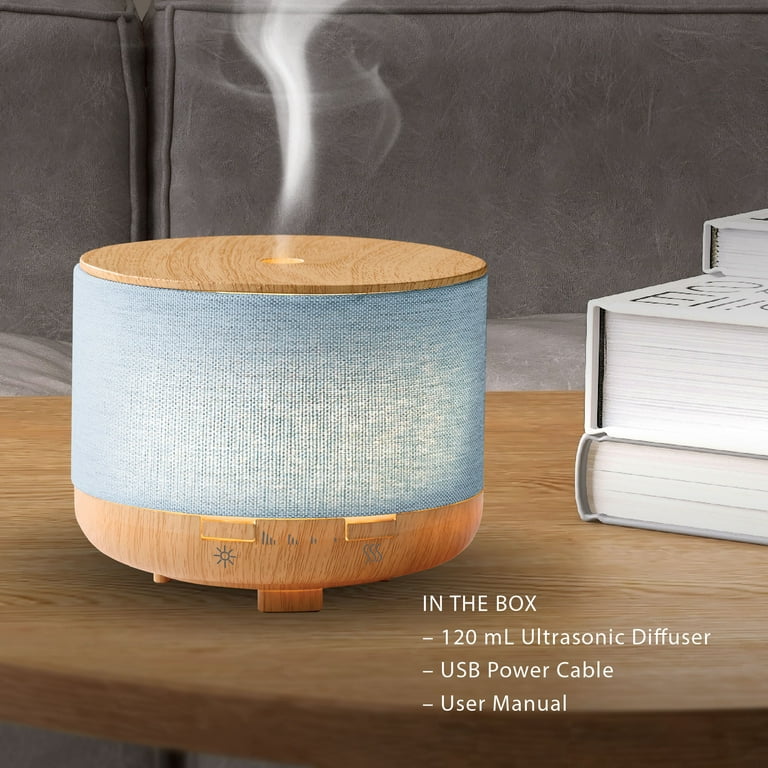 Brookstone Linen Cool Mist Ultrasonic Aroma Diffuser W Soft LED Lights