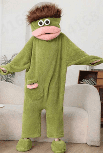 Silly Onesie Funny Frog Onesie Plush Fleece Hooded One Piece Pajamas, Cozy Home Loungewear Halloween Onesie (No Shoes Included)