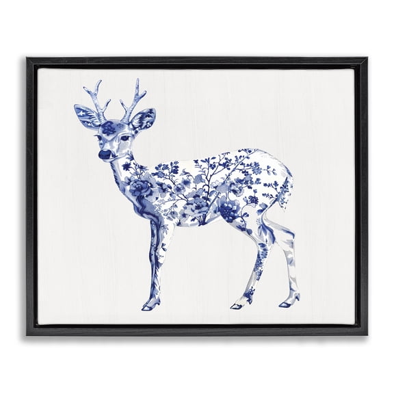 Graceful Toile Deer Black Framed Floater Canvas Wall Art, design by Lettered and Lined