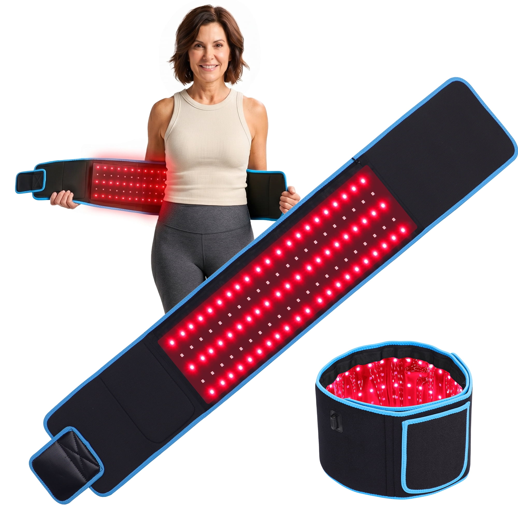 Red & Infrared LED Light Wrap Belt with Timer, PU Flexible Wearable Pad, Home & Portable Travel Use.