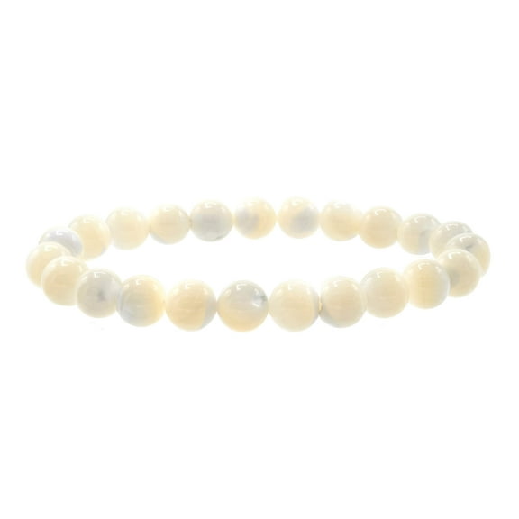 LTC Designs 8mm Smooth White Shell Stretch Bracelet, 8", for Adults