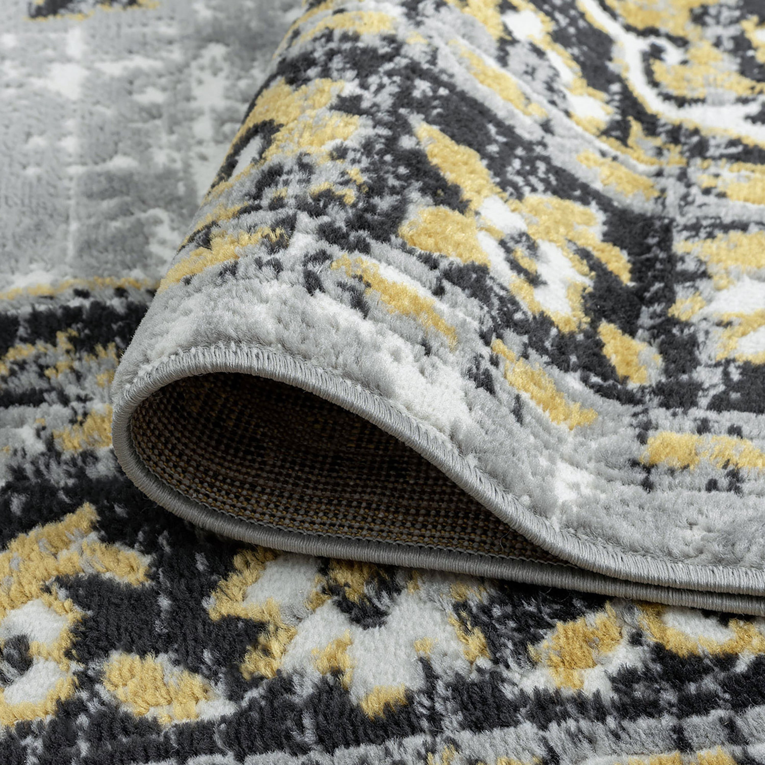 Traditional 5x8 Area Rug (5'3'' x 7'3'') Oriental Yellow, Gray Living Room Easy to Clean