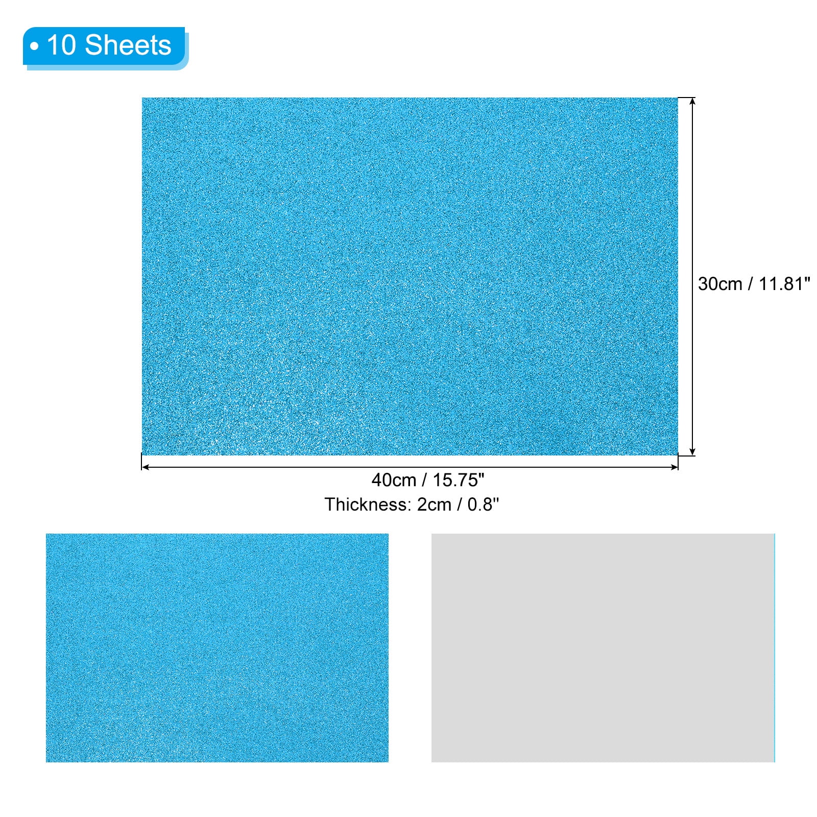 Uxcell 10 Sheets 2mm Glitter Foam Sheet 16x12" Light Blue EVA Paper with Back Adhesive