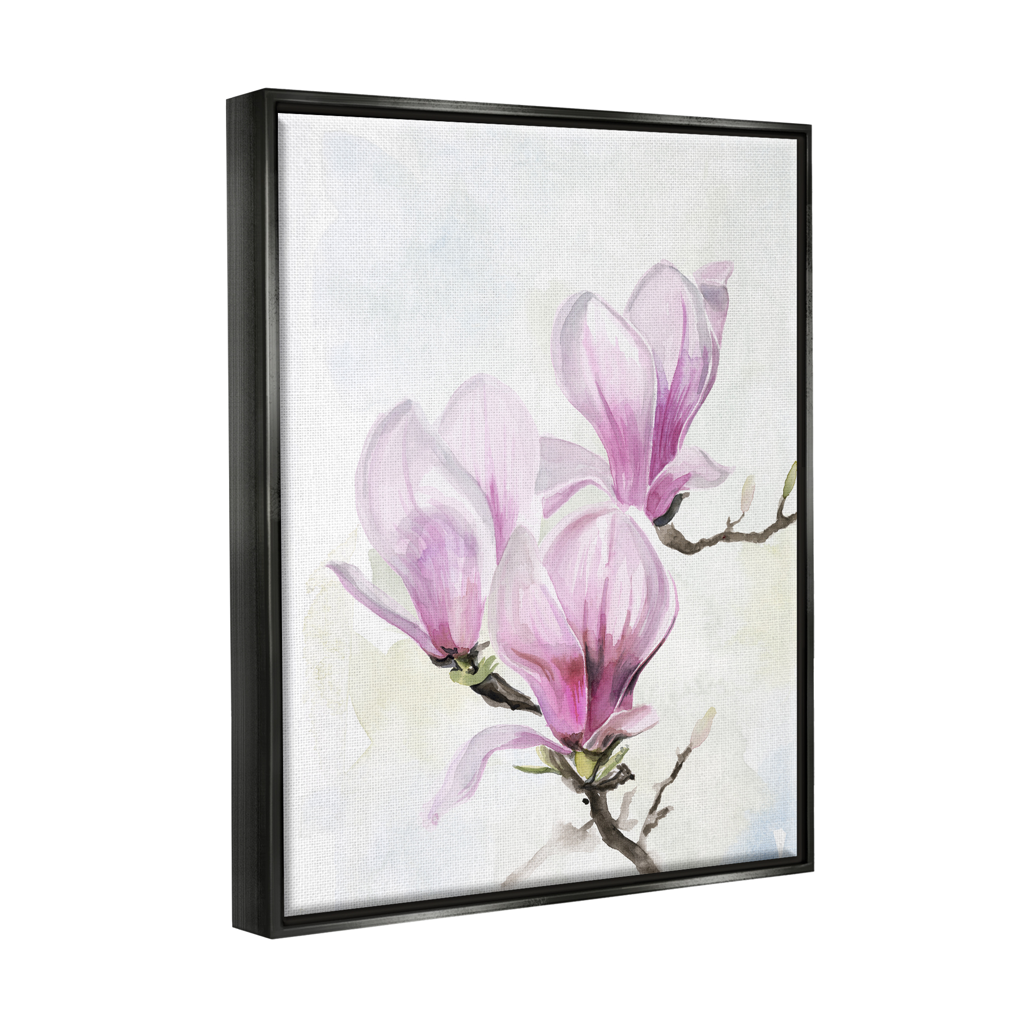 Stupell Budding Magnolias Pink Florals Botanical & Floral Painting Black Floater Framed Art Print Wall Art