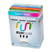Run Gum Variety Pack Energy Gum 50mg Caffeine Taurine & B-Vitamins per Piece, 10 Pieces (Pack of 5)