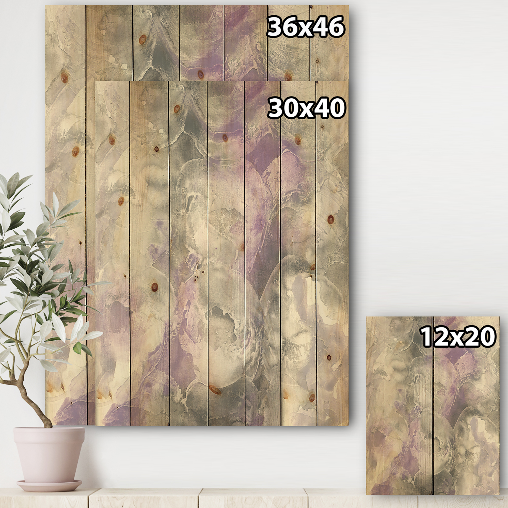 Designart 'Minimal Watercolor Purple Tones III' Modern Farmhouse Print on Natural Pine Wood