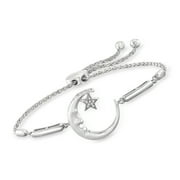 Ross-Simons Diamond-Accented "Love You To The Moon and Back" Star and Moon Bolo Bracelet in Sterling Silver, Women's, Adult