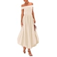 thumbnail image 1 of Vestido PRETTYGARDEN para mujer, de verano, con hombros descubiertos, línea A, beige, 1 of 7