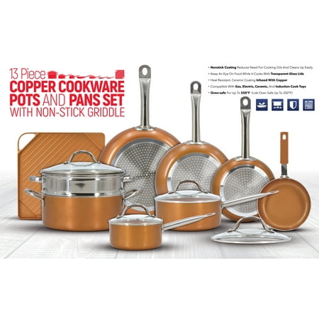 Luxury Copper Cookware Pots and Pans Set with Non-Stick Griddle