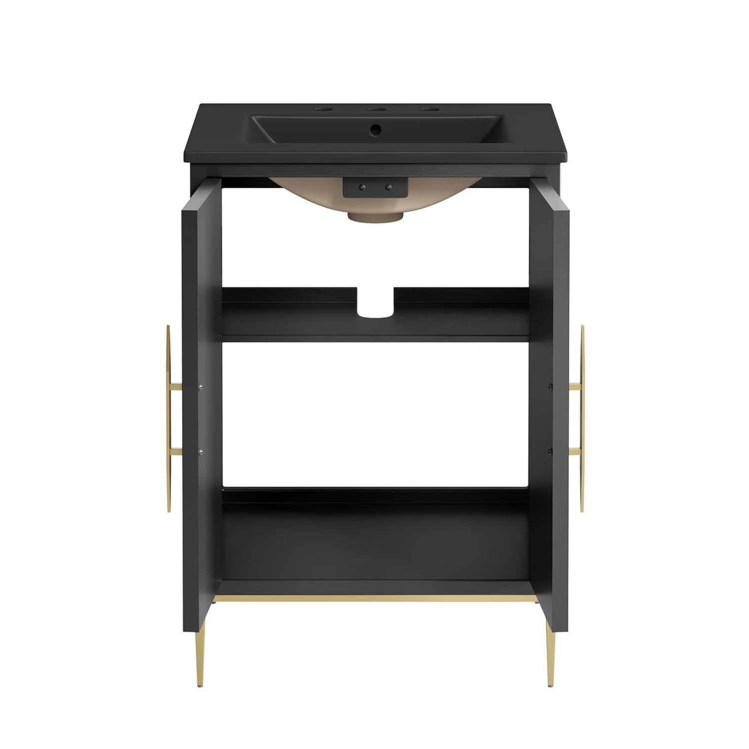 Sink Vanity Cabinet, Black, Wood, Hotel Bedroom Bathroom, Modern Contemporary HB34666