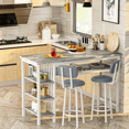 thumbnail image 2 of Stmoze 3 Pieces Bar Table Set for 2, Bar Height Dining Table Set with 4 Storage Rack, Rectangle Kitchen Table with 2 Leather Bar Stools, Wooden Pub Table and Chairs Set for Small Space, Gray, 2 of 7