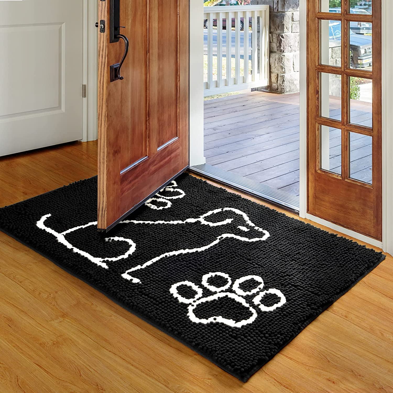 HOMEIDEAS Absorbent Chenille Door Mat Indoor, Low-Profile Rubber Backing  Rug for Entryway, Muddy Dog Paws Washable Welcome Front Doormats (24x36