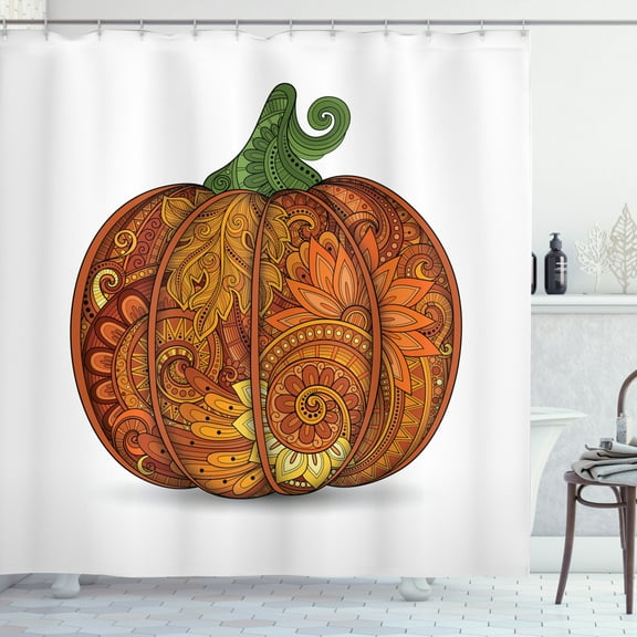 Ambesonne Vegetable Shower Curtain, Style Pumpkin, 69"Wx70"L, Dark Orange Fern Green