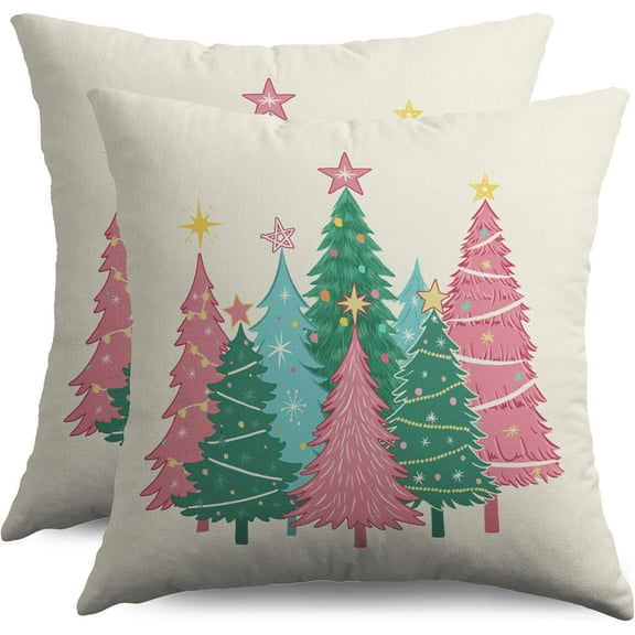 Christmas Pillow Covers 18X18 Set of 2, Red Xmas Tree Winter Decorative Throw Pillowcases Holiday Outdoor Farmhouse Seasonal Cushion Cases Couch Sofa Bed Decor
