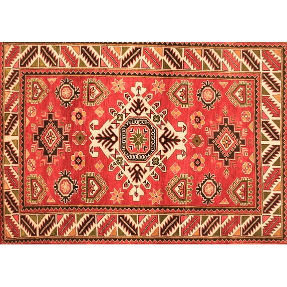 Ahgly Company Indoor Rectangle Geometric Orange Traditional Area Rugs, 2' x 4'