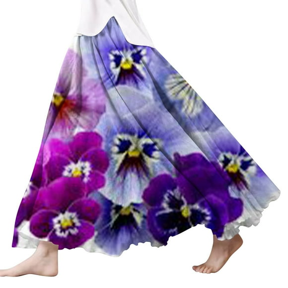 SNOWSONG Fall Skirts for Women 2024 Clearance! Women's Fashion Linen Scalloped Hem Floral Printed Half-Length Skirt, Midi Skirts, Boho Skirts, Floral Skirt 1PC half skirt Blue 2XL