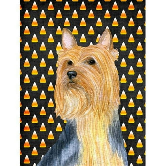 11 x 15 in. Silky Terrier Candy Corn Halloween Portrait Garden Size Flag
