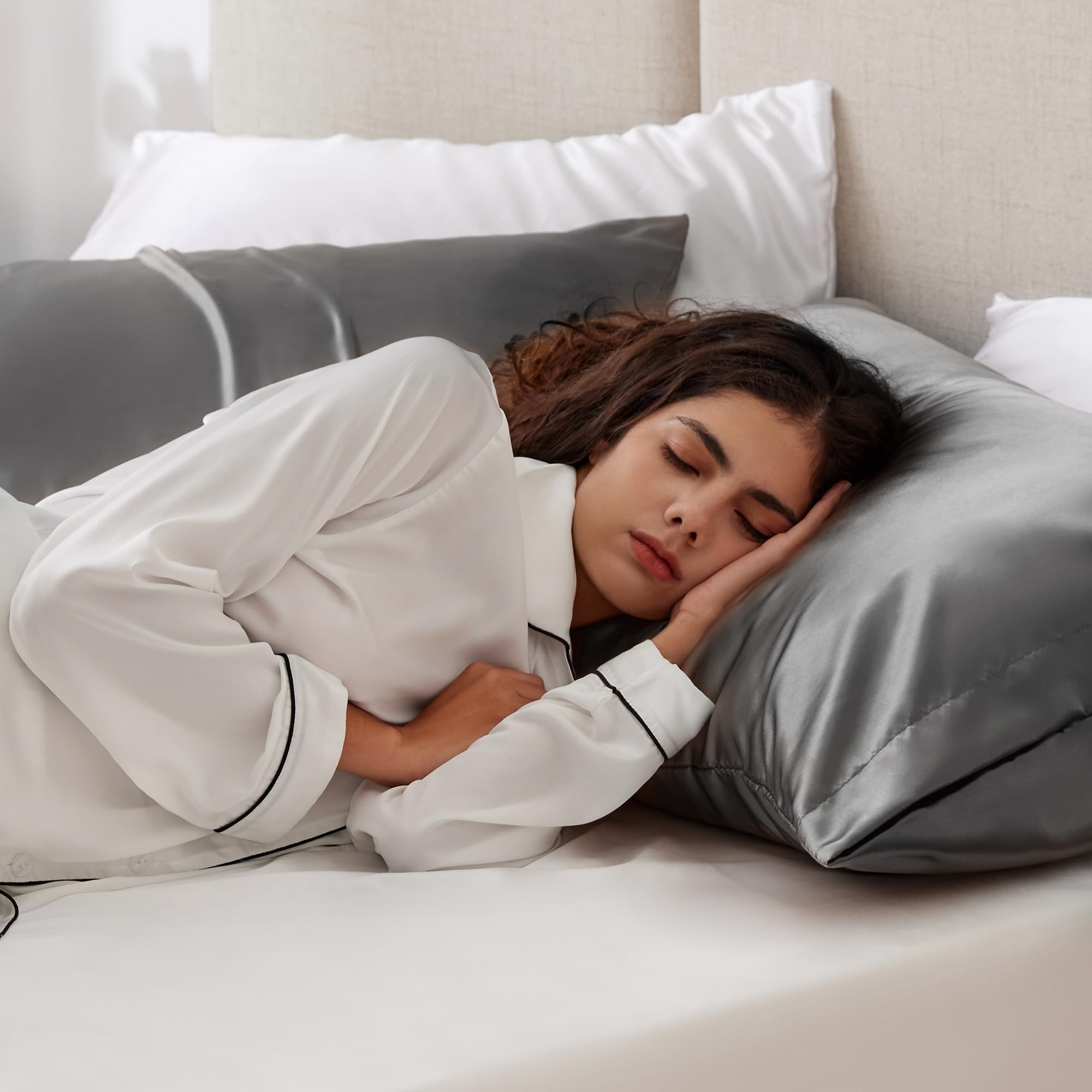 LOUDKS Satin Pillowcase Set of 2 Queen Size 20x30, Cooling Pillow Covers for Hair and Skin, Silky Smooth with Envelope Closure, Similar to Silk, White