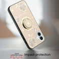thumbnail image 6 of For Apple iPhone 16 (6.1") Diamonds 3D Bling Sparkly Glitter Ornaments Engraving Hybrid Fashion Ring Stand Cover ,Xpm Phone Case [ Gold Good Luck Floral ], 6 of 10