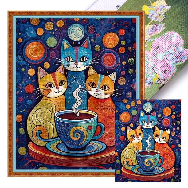 Kit Punto Cruz Gato Impreso Hilo Algodón Ecológico Bordado Arte 40x50cm 11CT