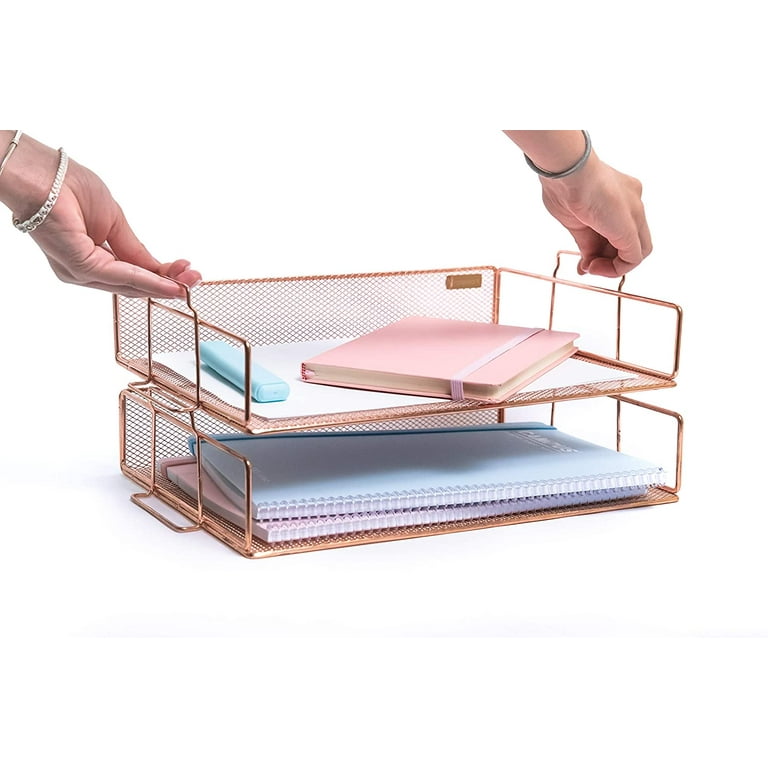 Spacrea Letter Tray, 4 Tier Rose Gold Desk Organizers and Accessories –  Pink and Caboodle