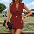 thumbnail image 4 of Women Long Vests Blazer Jackets Button Front Notch Lapel Elastic Waist Mid Length Sleeveless Waistcoat for Business Casual Wine Warm Ladies Jacket 3XL, 4 of 8