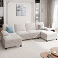 thumbnail image 3 of Walsunny U-Shaped Sectional Sofa Couch, 4 Seat U Shaped Oversized Clearance Sofa Set with Double Chaise for Living Room, White, 3 of 9