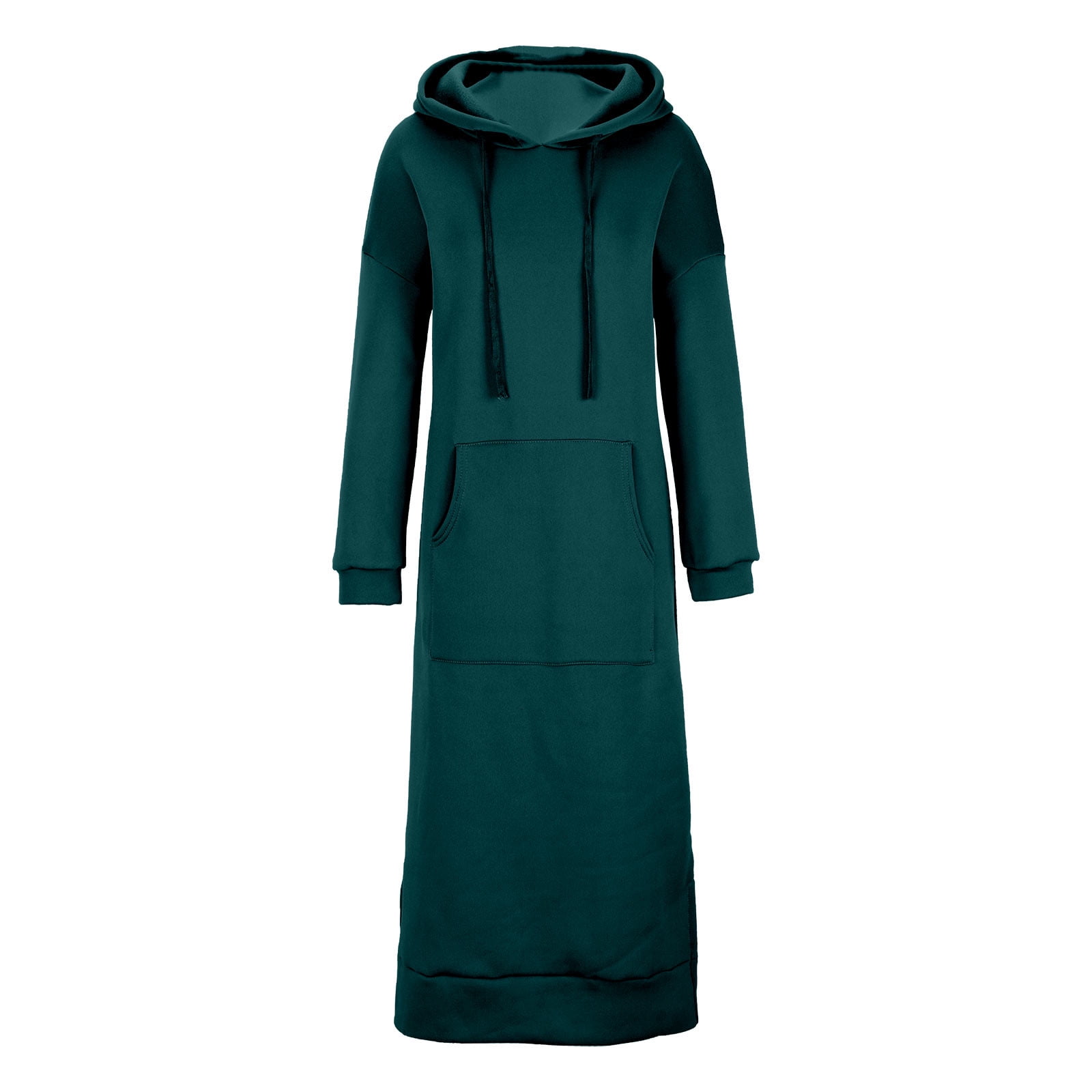 Long Hoodie Sweatshirt Dress with Pockets Cotton Fleece Hooded Pullover Hoody Maxi Dresses for Women Winter Fall (Large, Green)