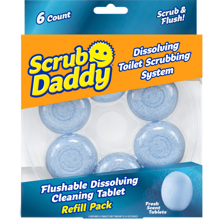 Scrub Daddy Dissolving Toilet Brush Set Scrubbing System Refills, Disposable Scrubbing Tablets, Toilet Self-Standing Holder System, 6 Count, Fresh Rain Scent