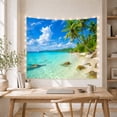 thumbnail image 5 of Tropical Beach with Palm Trees and Sailboat, Serene Coastal Oasis for Ocean Lovers, Coastal Home Decor Housewarming Gift Tapestry Wall Hanging for Bedroom and Living Room, 5 of 7