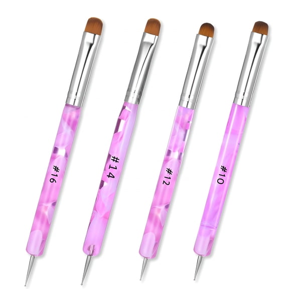 BPPEG 4pcs French Gel Acrylic Nail Art Brush Two Way with Dotting 10#,12#,14#,16#